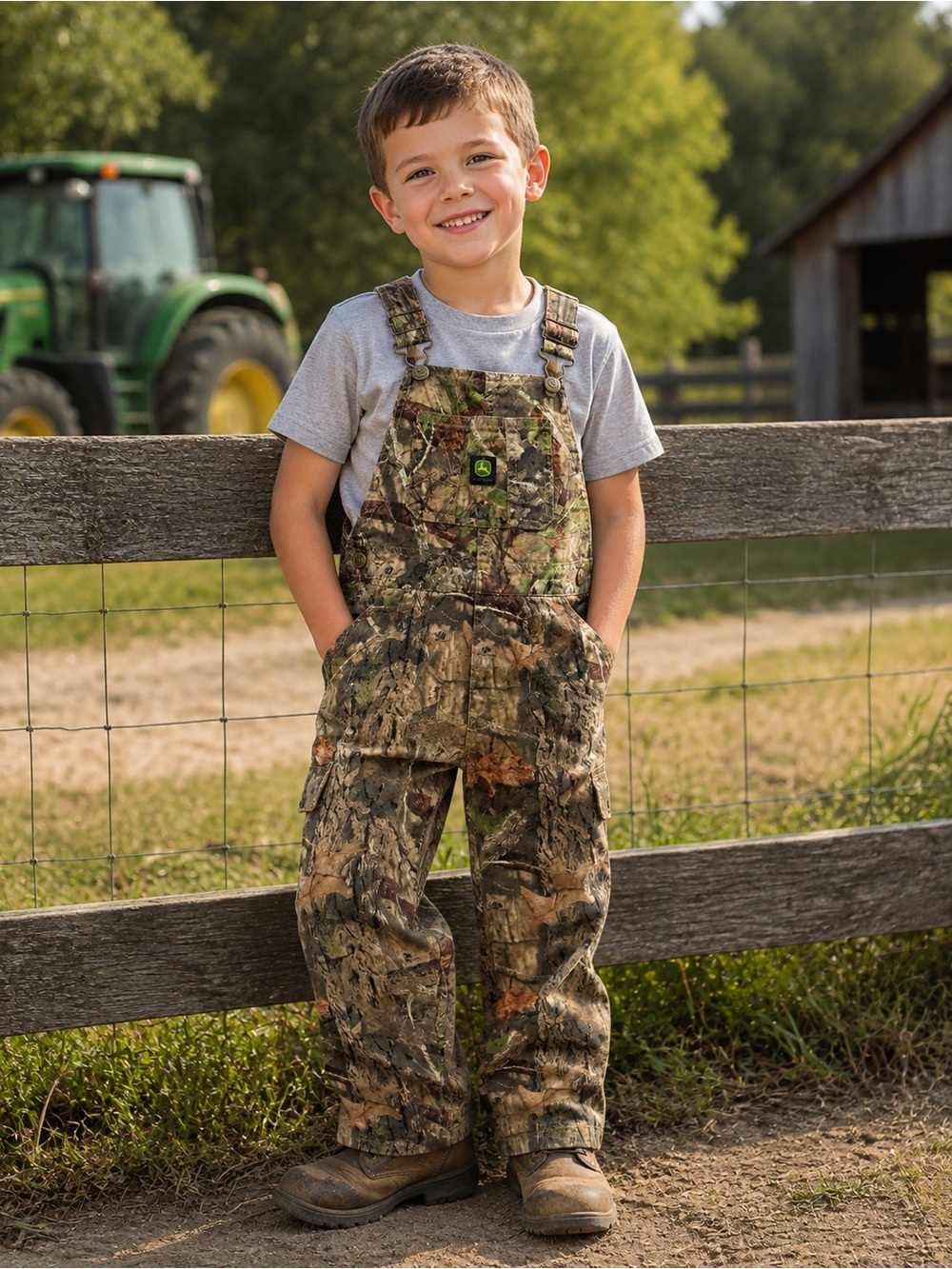 John Deere Kids Camouflage Bib Overalls - Green/Brown